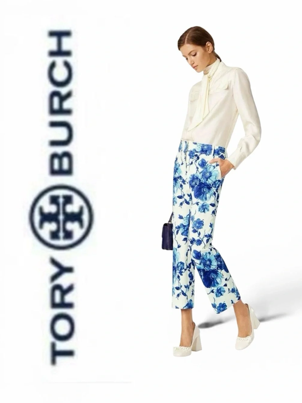 Tory Burch Kara Pant in Blue & White Rosemont Size 6 LIKE NEW